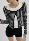 Sedit Stripe U-neck Crop Cardigan