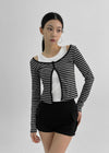 Sedit Stripe U-neck Crop Cardigan