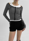 Sedit Stripe U-neck Crop Cardigan