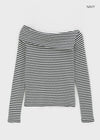 [MADE] Tammy Stripe Off Shoulder Long Sleeve Tee