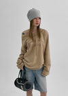 Brint Lettering Off-Shoulder Long Sleeve T-shirt