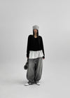 (UNISEX) Montton Stripe Wide Denim Balloon Pants