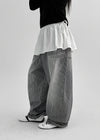 (UNISEX) Montton Stripe Wide Denim Balloon Pants