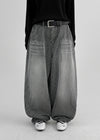 (UNISEX) Montton Stripe Wide Denim Balloon Pants