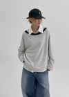 Rioen Loose Fit Stripe Off-Shoulder Long Sleeve T-shirt