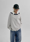 Rioen Loose Fit Stripe Off-Shoulder Long Sleeve T-shirt