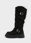 Beeoping Buckle Suede Long Boots