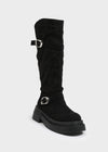 Beeoping Buckle Suede Long Boots