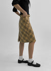 Newating Check Midi Skirt (Belt Set)
