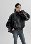 Dupen Eyelet High-Neck Leather Jacket