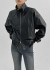 Dupen Eyelet High-Neck Leather Jacket