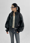 Dupen Eyelet High-Neck Leather Jacket