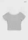 [MADE] Stripe Backless Short Sleeve T-shirt (Cap built-in)