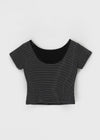 [MADE] Stripe Backless Short Sleeve T-shirt (Cap built-in)