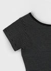 [MADE] Stripe Backless Short Sleeve T-shirt (Cap built-in)