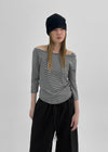Trac Stripe Off Shoulder 3/4 Sleeve T-shirt
