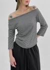 Trac Stripe Off Shoulder 3/4 Sleeve T-shirt