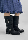 Deogoldi Ribbed Buckle Leather Long Boots