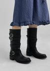 Deogoldi Ribbed Buckle Leather Long Boots