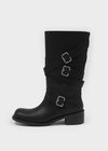 Deogoldi Ribbed Buckle Leather Long Boots