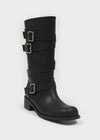 Deogoldi Ribbed Buckle Leather Long Boots