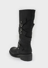 Deogoldi Ribbed Buckle Leather Long Boots