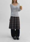 [MADE] Tnew Check Pleated Midi Skirt