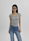 Frency Ribbed U-Neck Short Sleeve Tee