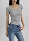 Frency Ribbed U-Neck Short Sleeve Tee