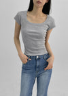 Frency Ribbed U-Neck Short Sleeve Tee