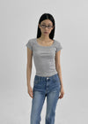 Frency Ribbed U-Neck Short Sleeve Tee