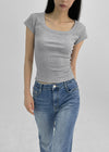 Frency Ribbed U-Neck Short Sleeve Tee
