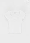 Frency Ribbed U-Neck Short Sleeve Tee