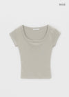Frency Ribbed U-Neck Short Sleeve Tee