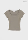 Frency Ribbed U-Neck Short Sleeve Tee