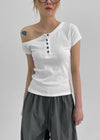 Pigrem Asymmetric Button T-Shirt
