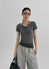 Bining Layered Stripe Halter Henley T-Shirt (S/S Ver.)