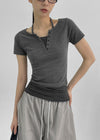 Bining Layered Stripe Halter Henley T-Shirt (S/S Ver.)