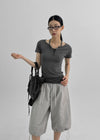 Bining Layered Stripe Halter Henley T-Shirt (S/S Ver.)