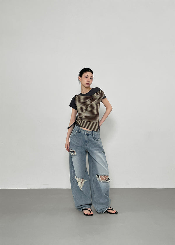 Chemnock Washed Distressed Wide Denim Pants