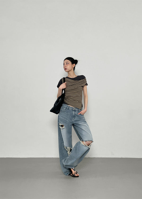 Chemnock Washed Distressed Wide Denim Pants