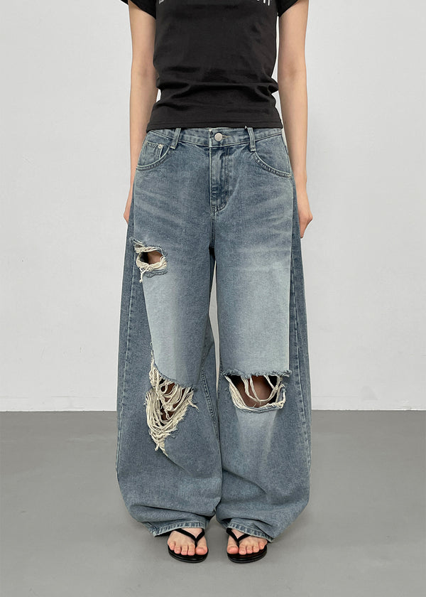 Chemnock Washed Distressed Wide Denim Pants