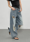 Chemnock Washed Distressed Wide Denim Pants