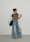 Chemnock Washed Distressed Wide Denim Pants