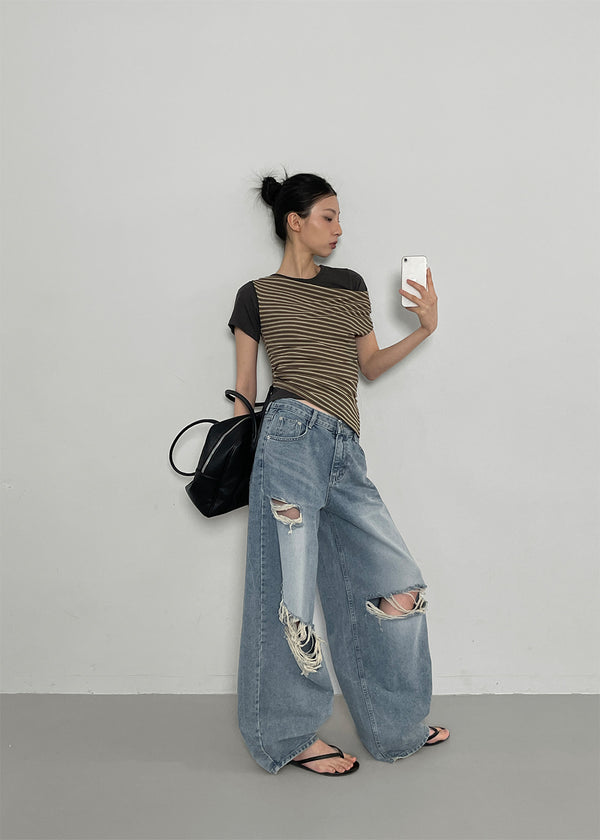 Chemnock Washed Distressed Wide Denim Pants