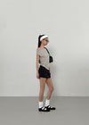 Puffing Low-Waist Pintuck Mini Skirt Pants