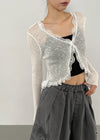 Ssohkeng Sheer Frill Crop Cardigan