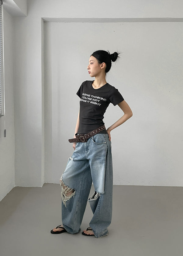 Chemnock Washed Distressed Wide Denim Pants