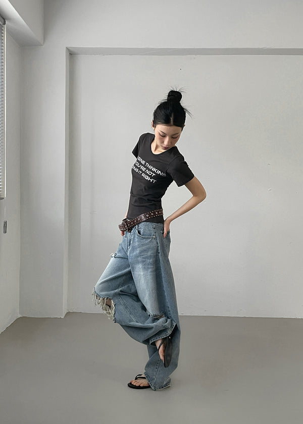 Chemnock Washed Distressed Wide Denim Pants