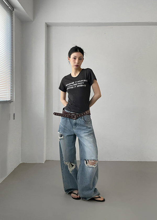 Chemnock Washed Distressed Wide Denim Pants